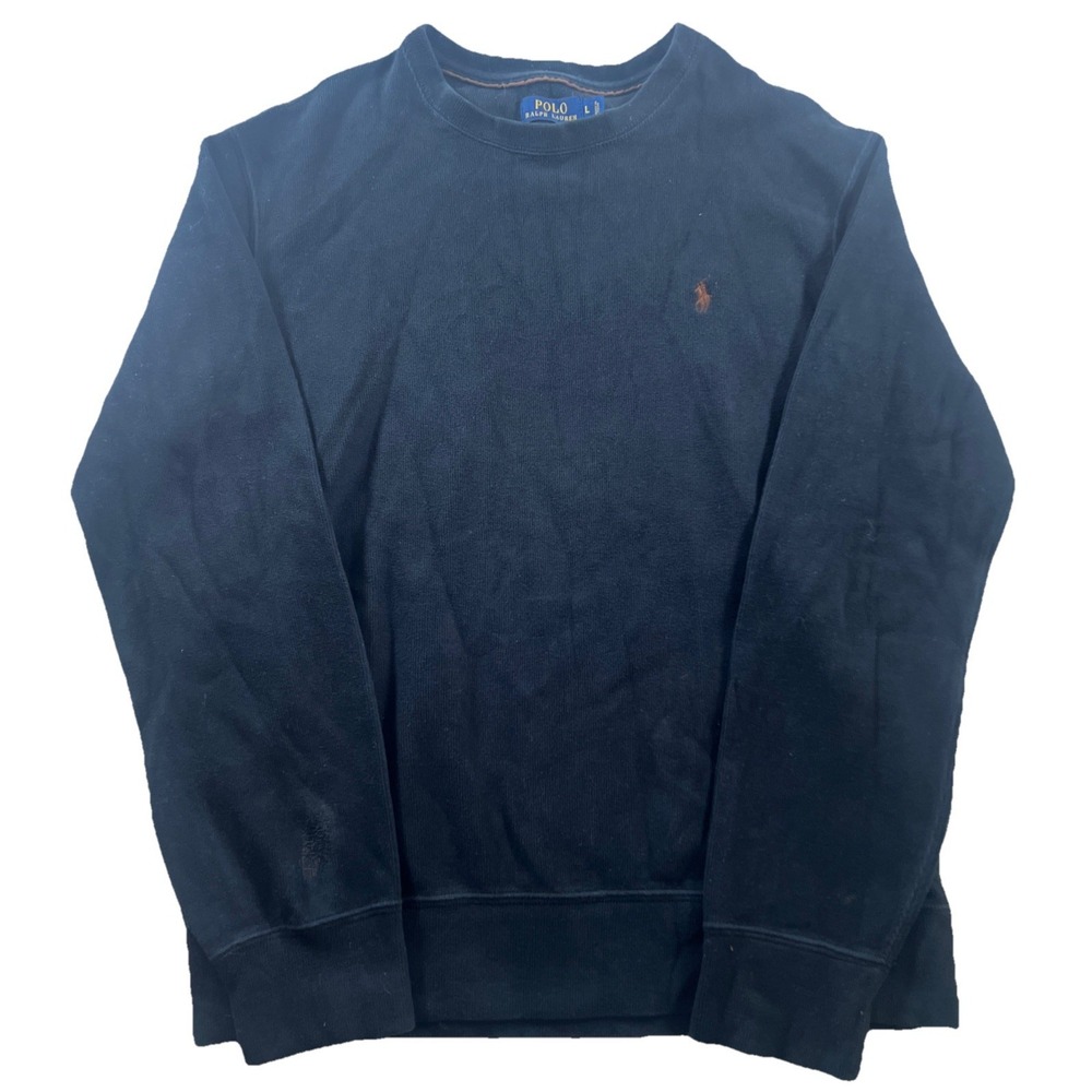 Polo Ralph Lauren Cotton Knit Black Pullover Sweater L Crew Neck Logo Brown Pony